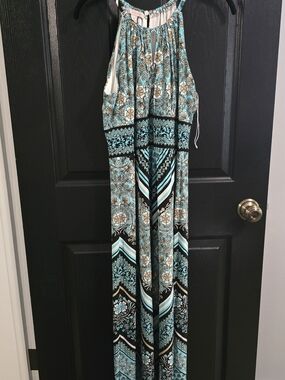 Turquoise & Black Patterned Halter Maxi Dress Petite